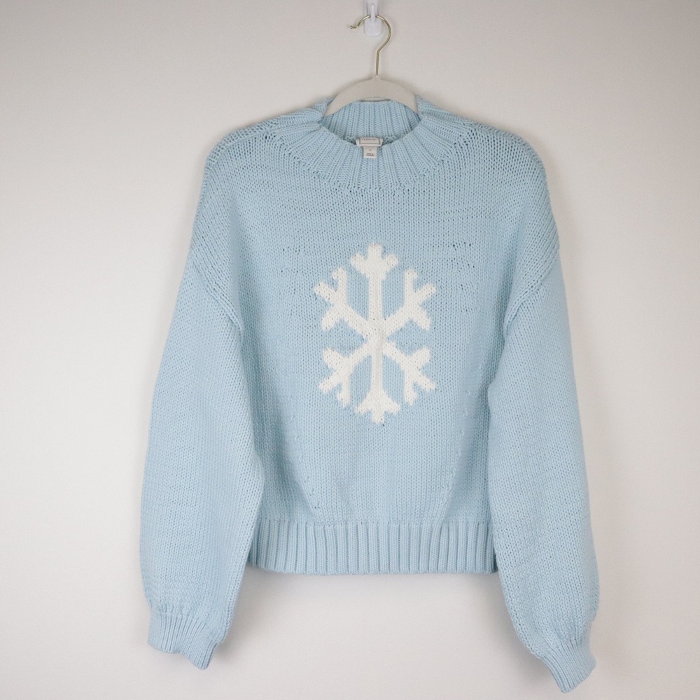 NWT Anthropologie Maeve Snowflake Pippa Icon Sweater XL Light Blue Mock Neck - Picture 2 of 9